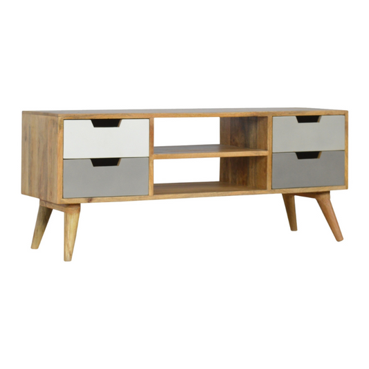 Grey Hand Painted Entertainment Unit-100% Solid Mango Wood