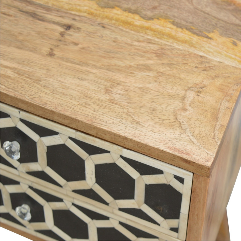 Bone Inlay Bedside with 2 Drawers- 4 Scandinavian Styled Legs