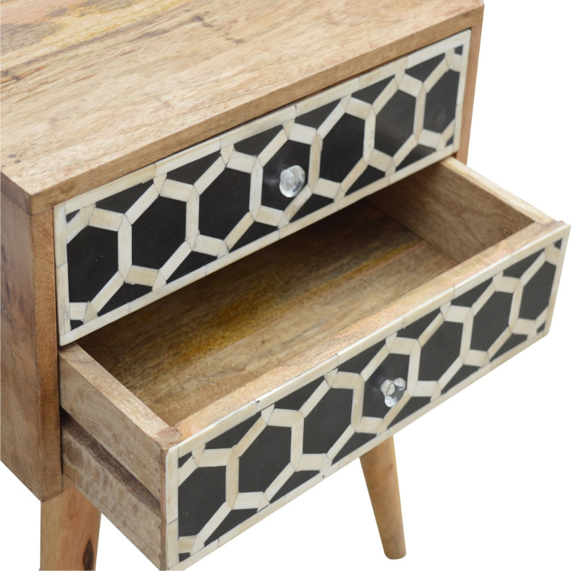 Bone Inlay Bedside with 2 Drawers- 4 Scandinavian Styled Legs