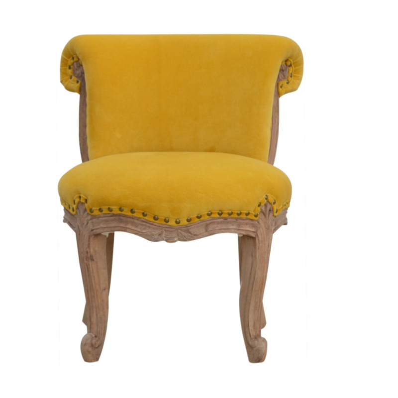 Mustard Velvet Studded Chair-Crafted By Hand-Solid Mango Wood