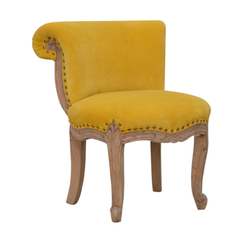 Mustard Velvet Studded Chair-Crafted By Hand-Solid Mango Wood