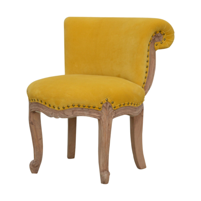 Mustard Velvet Studded Chair-Crafted By Hand-Solid Mango Wood