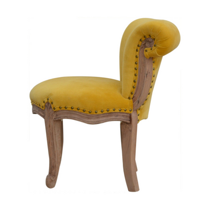 Mustard Velvet Studded Chair-Crafted By Hand-Solid Mango Wood