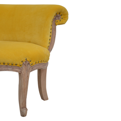 Mustard Velvet Studded Chair-Crafted By Hand-Solid Mango Wood