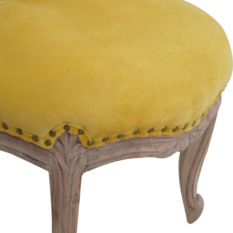 Mustard Velvet Studded Chair-Crafted By Hand-Solid Mango Wood