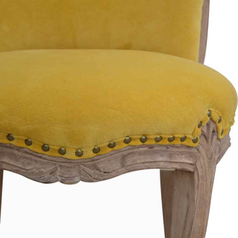 Mustard Velvet Studded Chair-Crafted By Hand-Solid Mango Wood