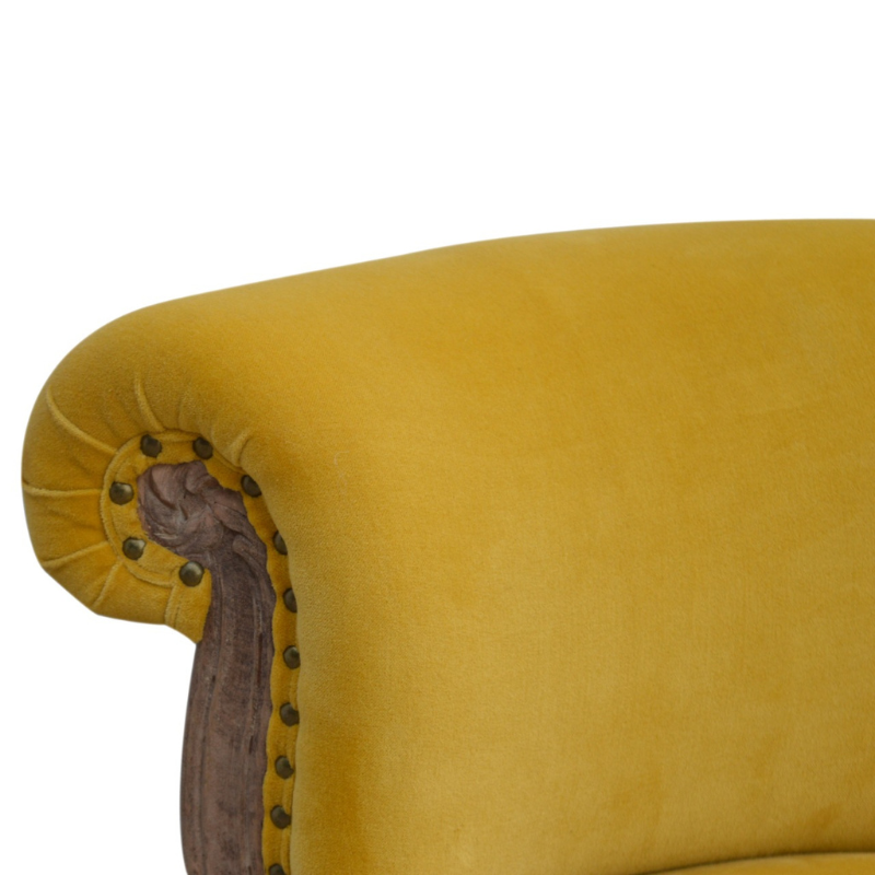 Mustard Velvet Studded Chair-Crafted By Hand-Solid Mango Wood