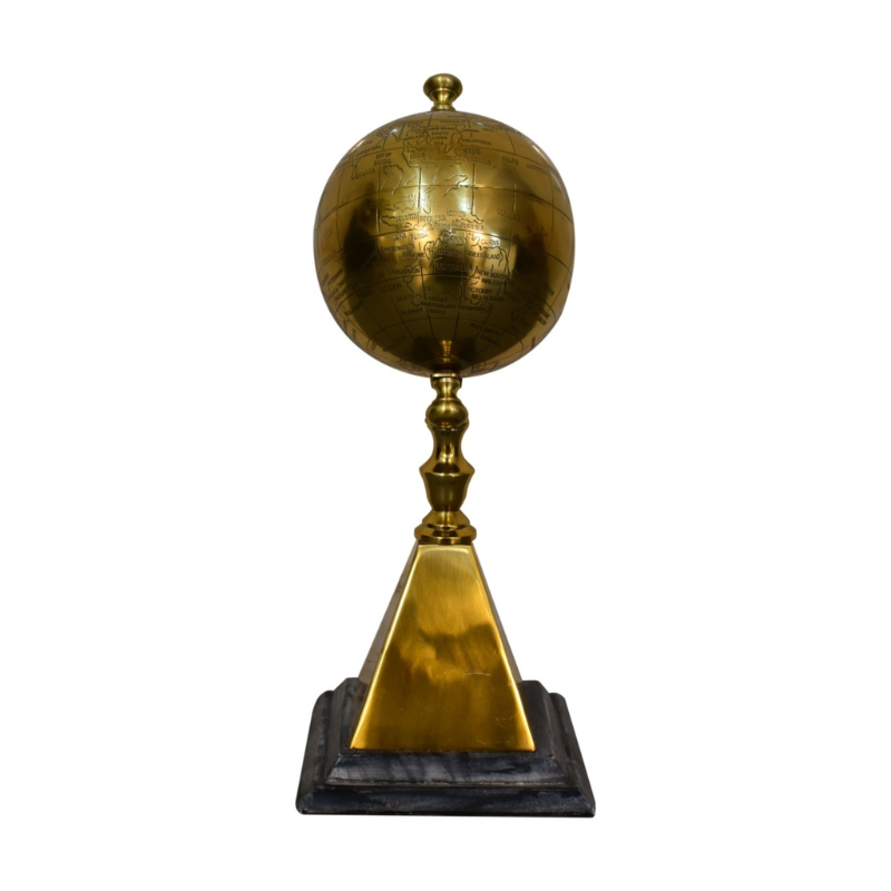 An opulent and stylish piece of decor for your home, this Decorative Metallic Gold Globe on Stand is sure to cut an impressive figure in almost any room. Highly detailed and crafted in a luxurious gold tone, this globe will look beautiful on accent tables or on the floor, helping you to decorate in style.  This product is handcrafted individually and as every piece is unique please do expect variations in finish, texture, size and should not be considered as a defect.