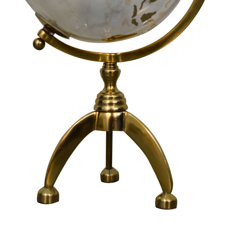 An opulent and stylish piece of decor for your home, this Decorative White Glass Globe is paired beautifully with a Gold frame to cut an impressive figure in almost any room. Highly detailed and crafted in a luxurious gold tone, this globe will look beautiful on accent tables or on the floor, helping you to decorate in style.  This product is handcrafted individually and as every piece is unique please do expect variations in finish, texture, size and should not be considered as a defect.