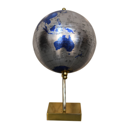 An opulent and stylish piece of decor for your home, this Decorative Blue and Silver Globe is paired beautifully with a Gold and silver mixed frame to cut an impressive figure in almost any room.  Highly detailed, this globe will look beautiful on accent tables or on the floor, helping you to decorate in style. This product is handcrafted individually and as every piece is unique please do expect variations in finish, texture, size and should not be considered as a defect.