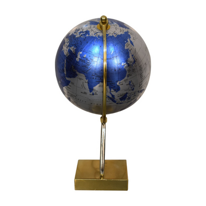 An opulent and stylish piece of decor for your home, this Decorative Blue and Silver Globe is paired beautifully with a Gold and silver mixed frame to cut an impressive figure in almost any room.  Highly detailed, this globe will look beautiful on accent tables or on the floor, helping you to decorate in style. This product is handcrafted individually and as every piece is unique please do expect variations in finish, texture, size and should not be considered as a defect.