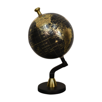 The globe is handcrafted and boasts a mixed brass and black glossy finish. The spherical globe features loose engravings, depicting the world map. The relaxed nature and style of the colours create a striking contrast between the black and brass finishes. This product is handcrafted individually and as every piece is unique please do expect variations in finish, texture, size and should not be considered as a defect.