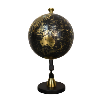 The globe is handcrafted and boasts a mixed brass and black glossy finish. The spherical globe features loose engravings, depicting the world map. The relaxed nature and style of the colours create a striking contrast between the black and brass finishes. This product is handcrafted individually and as every piece is unique please do expect variations in finish, texture, size and should not be considered as a defect.