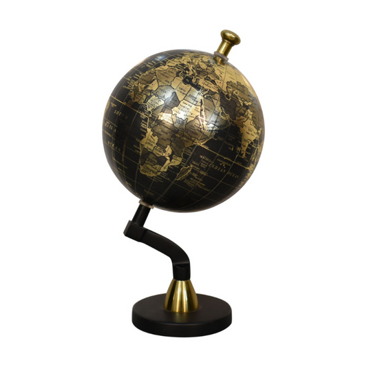 The globe is handcrafted and boasts a mixed brass and black glossy finish. The spherical globe features loose engravings, depicting the world map. The relaxed nature and style of the colours create a striking contrast between the black and brass finishes. This product is handcrafted individually and as every piece is unique please do expect variations in finish, texture, size and should not be considered as a defect.