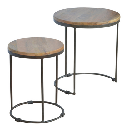 Round Stool Set of 2 with Iron Base - HOMEBELLA