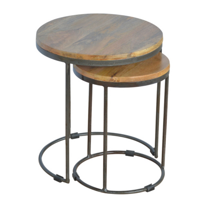 Round Stool Set of 2 with Iron Base - HOMEBELLA