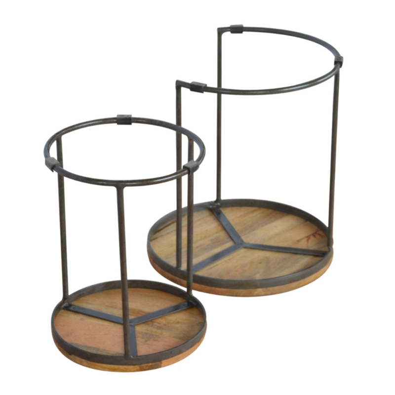 Round Stool Set of 2 with Iron Base - HOMEBELLA