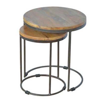 Round Stool Set of 2 with Iron Base - HOMEBELLA