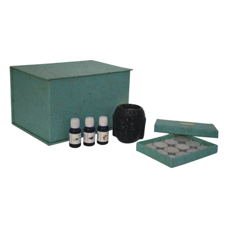 Black Buddha Oil Burner Set (Ylang Ylang, White Lotus, Lavender) - HOMEBELLA