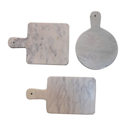 Bring a trendy and modern feel to any kitchen with this sleek and stylish marble chopping board set of 3.  Offered in 3 different sizes for  convenience to cut and prepare different types of food. Expect differences in texture, color, grains, etc., as this product is extracted from a natural source. This is a natural configuration and should not be considered as a defect.