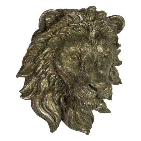 Beautifully made by hand, this lion head will give your home both a traditional and country feel. It can be used in several rooms of your home, including your living room, dining room, or bedroom.   This bronze-finished piece is bound to catch your eye and make a statement on your wall.