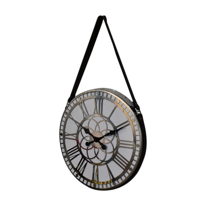 This striking clock is the perfect blend of modern and traditional design. It features a silver chrome frame that includes large roman numerals for a dramatic effect, whilst the mirrored background is ideal for reflecting the light and catching your eye.