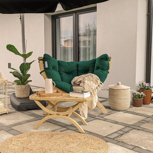 Because: It perfectly compliments the Globo Swing Chairs or looks elegant on it's own. It is suitable for indoor or outdoor use. It seats one adult comfortably and comes with a large, soft upholstered washable cushion.