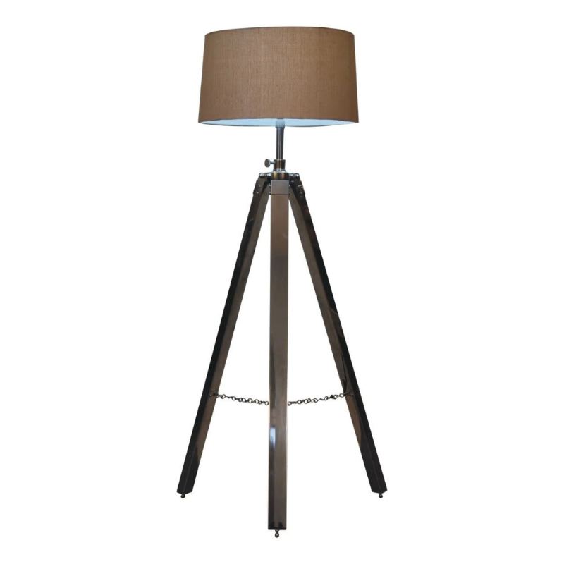 This contemporary floor lamp features a chrome tripod design base as well as a neutral lampshade which will provide stability as well as a natural colourway and soft contrast. It is bound to inject both a modern and rustic touch to your home décor. It also has an adjustable base so you can change the height depending on your preference.