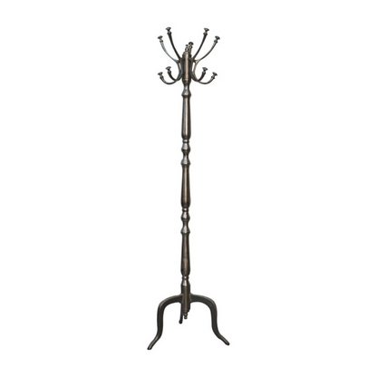 This classic silver coat stand adds a stylish welcome to any hallway or entrance. Made from steel and brass, it blends industrial design and has 6 hooks.  Perfect for coats and hats, but just as fabulous for robes and towels in your bedroom or bathroom.   