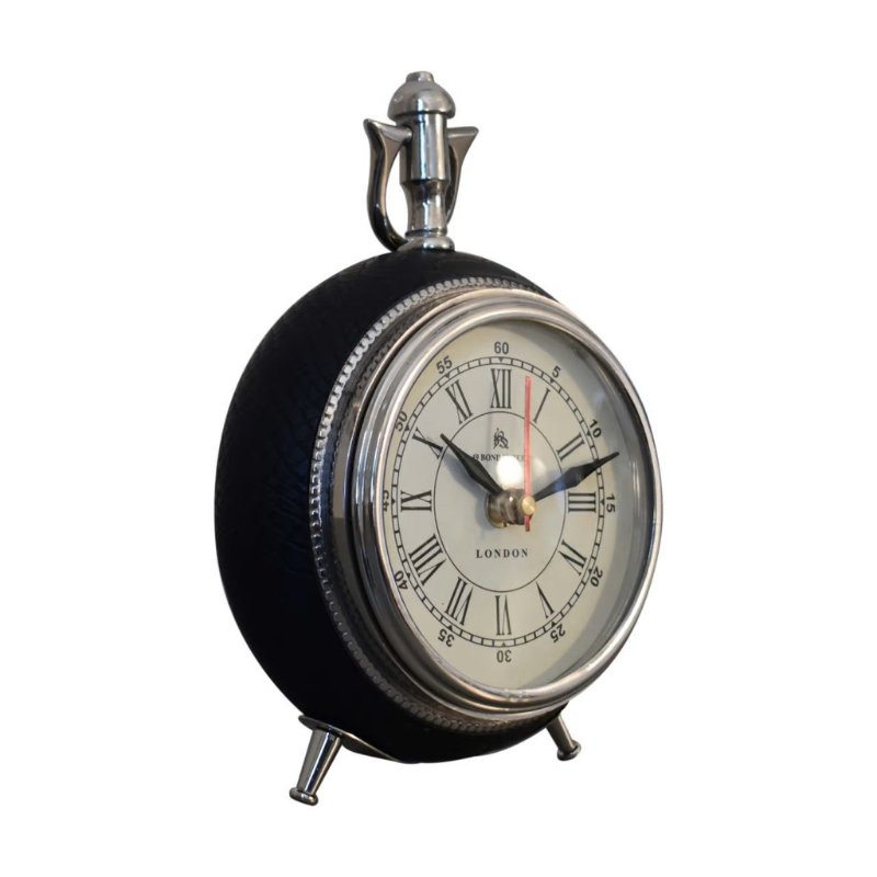 This handsome alarm clock is inspired by Art Deco design with its large numerals, metal bezel and matching hands, and housed in a convex glass lens. Display this piece beautifully on your bedside.