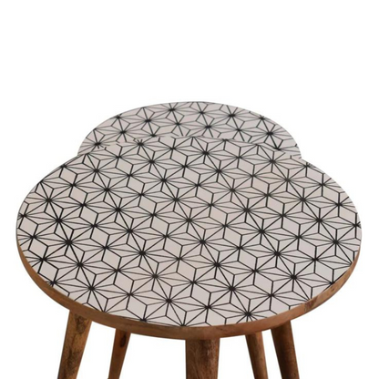 This set of 2 Nordic style round stools are made of 100% mango wood in an oak-ish finish and are perfect for seating for guests or for everyday use. The stools also work as side tables, providing excellent versatility with their compact size.  They are perfect for use in small spaces and can be tucked away under one another partially.