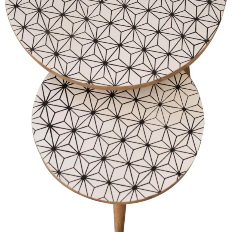 This set of 2 Nordic style round stools are made of 100% mango wood in an oak-ish finish and are perfect for seating for guests or for everyday use. The stools also work as side tables, providing excellent versatility with their compact size.  They are perfect for use in small spaces and can be tucked away under one another partially.