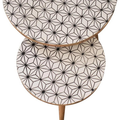 This set of 2 Nordic style round stools are made of 100% mango wood in an oak-ish finish and are perfect for seating for guests or for everyday use. The stools also work as side tables, providing excellent versatility with their compact size.  They are perfect for use in small spaces and can be tucked away under one another partially.