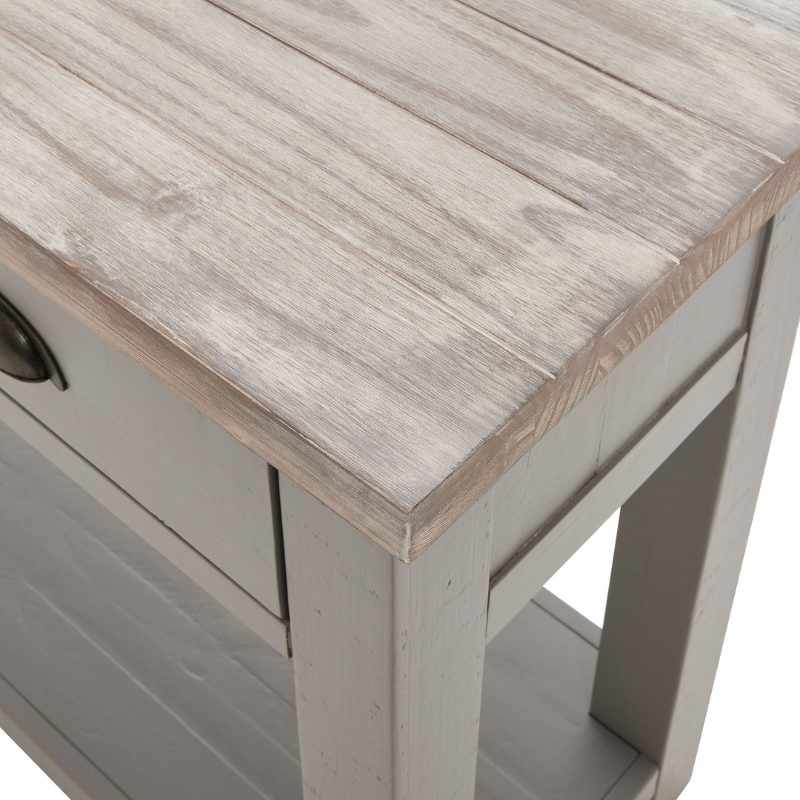 The Oxley Collection Three Drawer Console Table is perfect for display as well as storage. A washed wood plank surface blended with a frame in a warm grey hue deliver a relaxed, informal feel to any space. Stylish as well as functional, this high quality item would be equally at home in traditional and contemporary styled spaces.