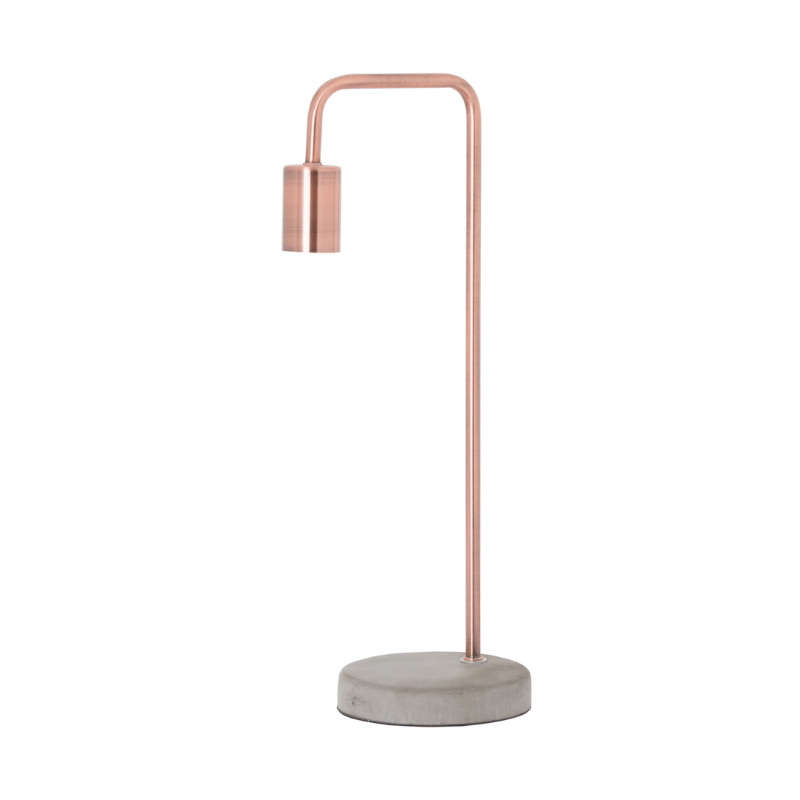 This is the Copper Industrial Lamp With Stone Base, a contemporary item of lighting that is on trend and stylish.  The copper combined with stone brings an element of industrial style to this piece, at 47cm high and 16.5cm wide it is an ideal size and would make a perfect addition to any lighting collection. E27 Screw Bulb