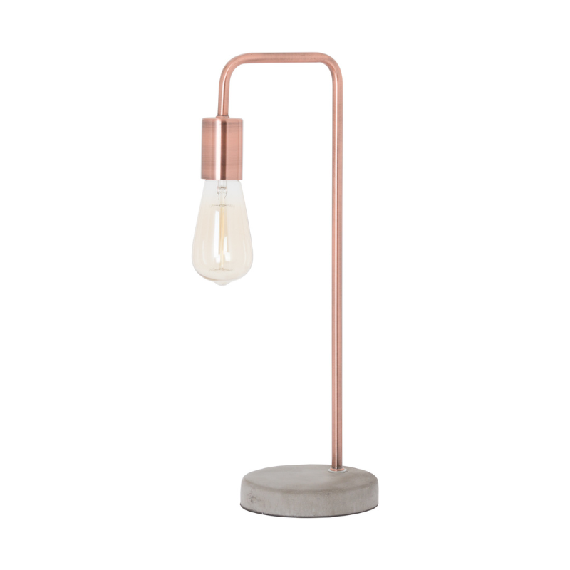 This is the Copper Industrial Lamp With Stone Base, a contemporary item of lighting that is on trend and stylish.  The copper combined with stone brings an element of industrial style to this piece, at 47cm high and 16.5cm wide it is an ideal size and would make a perfect addition to any lighting collection. E27 Screw Bulb