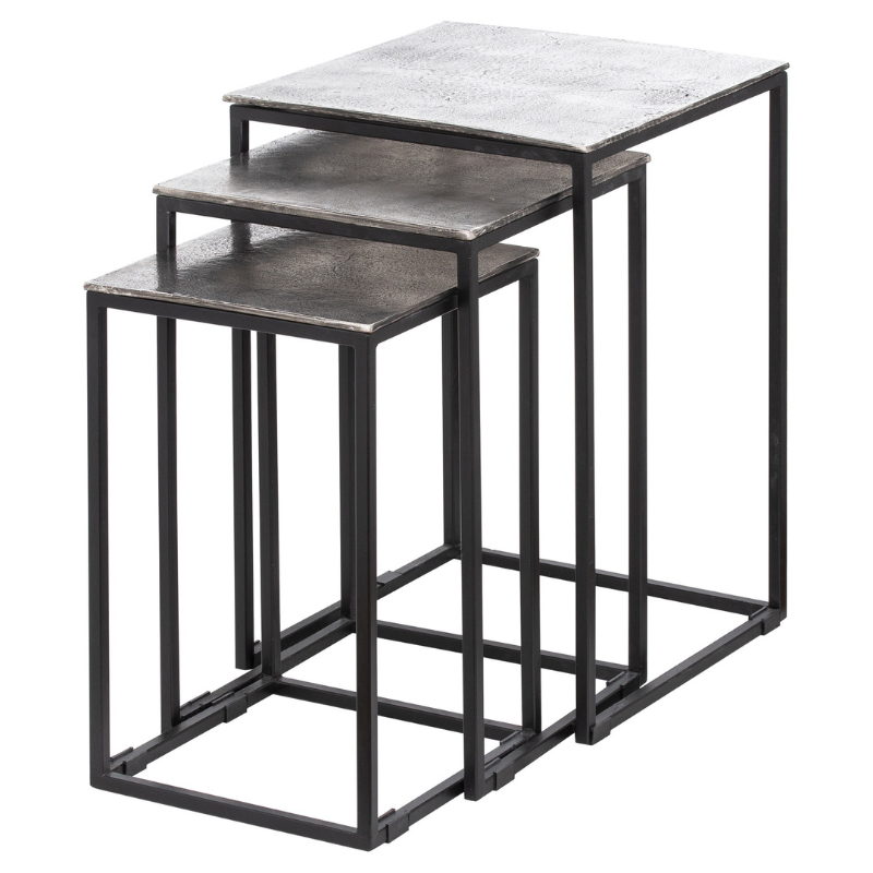 Farrah Collection Silver Nest Of Three Tables - HOMEBELLA