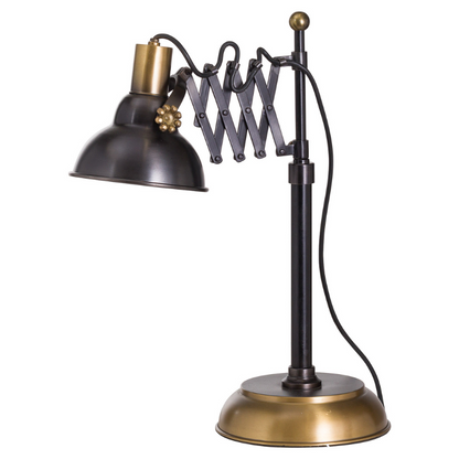 This is the Black and Brass Industrial Scissor Lamp. Crafted in iron with an eye-catching scissor adjustment, this lamp's contrasting colourway gives it the stand-out to turn heads and close sales. Equally appealing to those with a taste for industrial decor as an art deco colour palette. This item takes the universally available E27 large screw bulb.