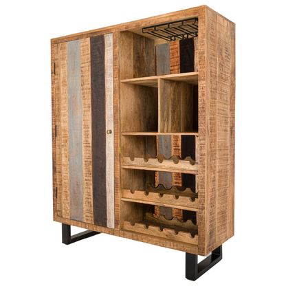 Add a stylish touch to your home bar with our Reclaimed Industrial Bar Drinks Cabinet. Built from durable mango, pine, and acacia woods, this cabinet features a unique reclaimed wood finish and metal feet for an industrial look. Shop now at Homebella UK.