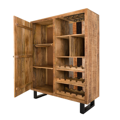 Add a stylish touch to your home bar with our Reclaimed Industrial Bar Drinks Cabinet. Built from durable mango, pine, and acacia woods, this cabinet features a unique reclaimed wood finish and metal feet for an industrial look. Shop now at Homebella UK.