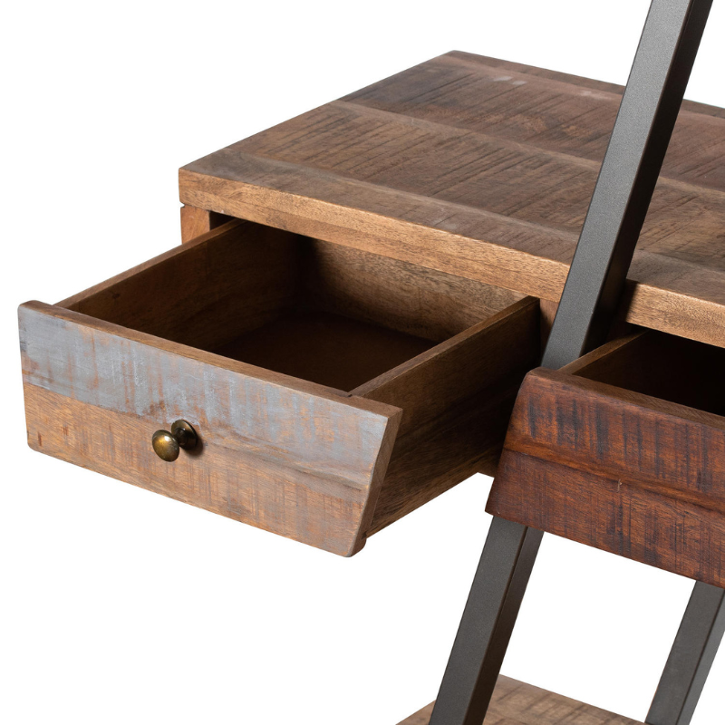 A stylish piece built from a combination of hardwearing reclaimed woods, including mango, pine and acacia. This item's reclaimed wood finish and metal feet give it an industrial flavour which. A wonderful standalone item, which can be used to bring together an eclectic mix of furniture styles with its multi-tonal wood finish.