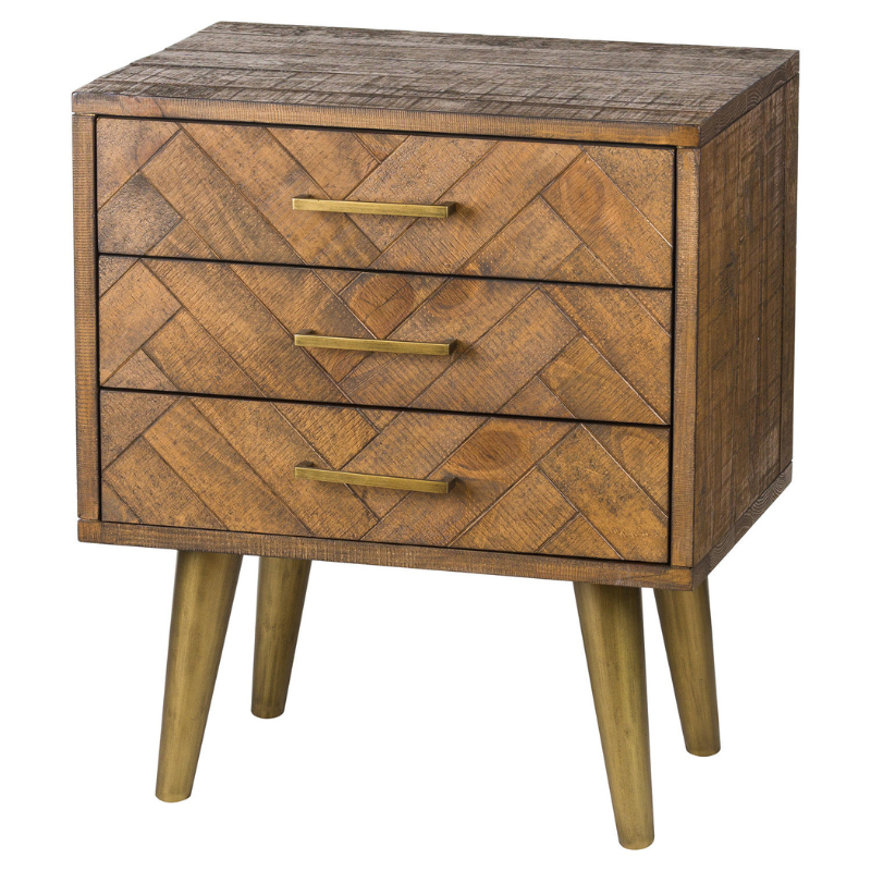 This is the Havana Gold Three Drawer Bedside. Part of a collection designed to deliver a sophisticated feel to interiors via their handcrafted parquet drawer fronts plus legs and handles, finished in a perfectly complementing antique gold. As well as its good looks this item also boasts useful storage and provides customers with a great surface on which they can display treasured items. Don't miss our other items in this range, including a media unit , console table and a compact sideboard.