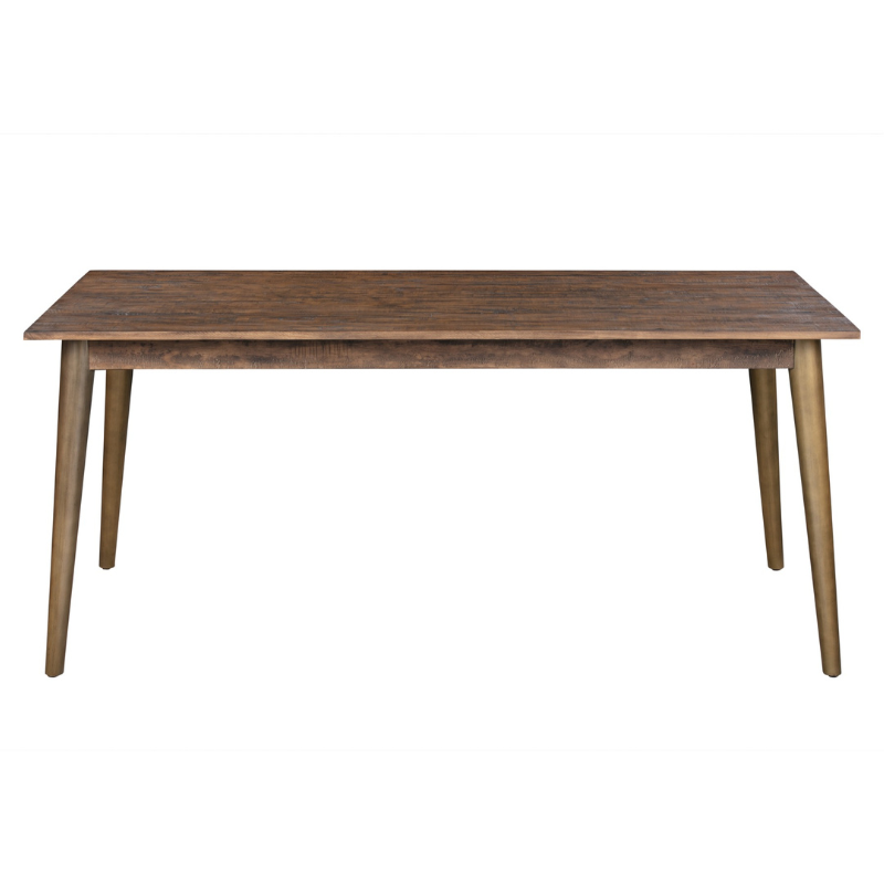 This is the Havana Gold Dining Table. This table's warm, dark stained pine top combined with the antique gold finish to the legs delivers a modern and sophisticated feel to a room. The rough sawn pine planks used to create this tables surface give it great texture and distinctiveness. This item is perfect for anyone wishing to create a stylish yet cosy dining space.