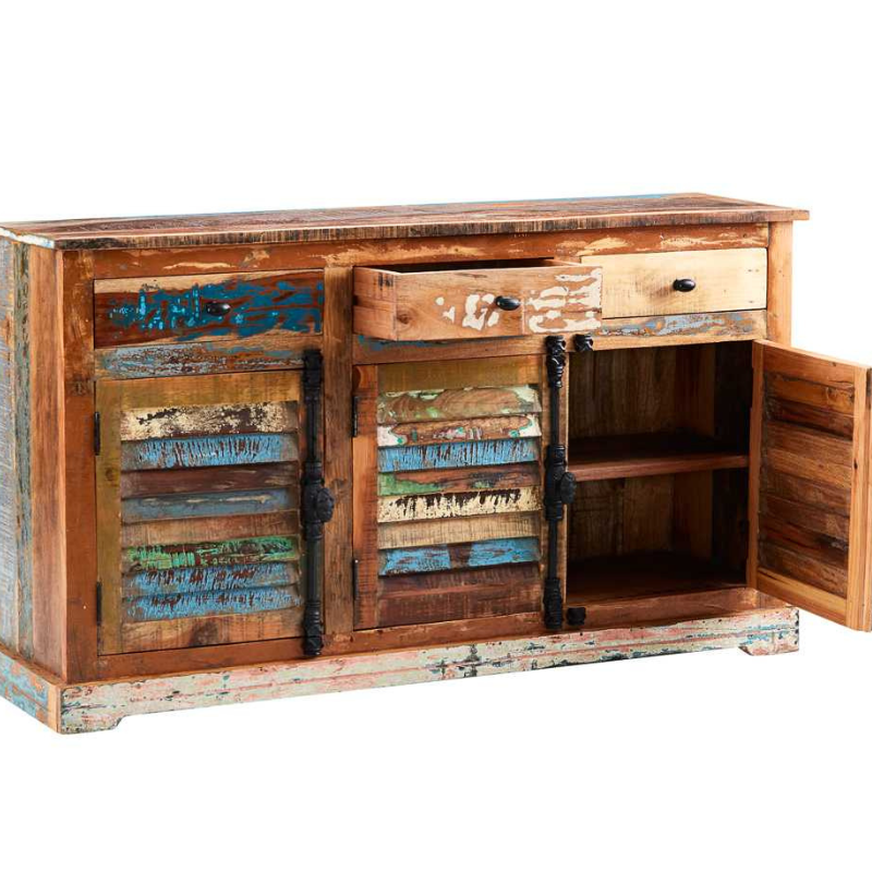 Large Sideboard-100% Reclaimed Solid WoodHand Crafted by Skilled Craftsmen.  This range offers a new dimension to furniture making from 100 % Reclaimed Wood. The range is eco friendly, modern and versatile.