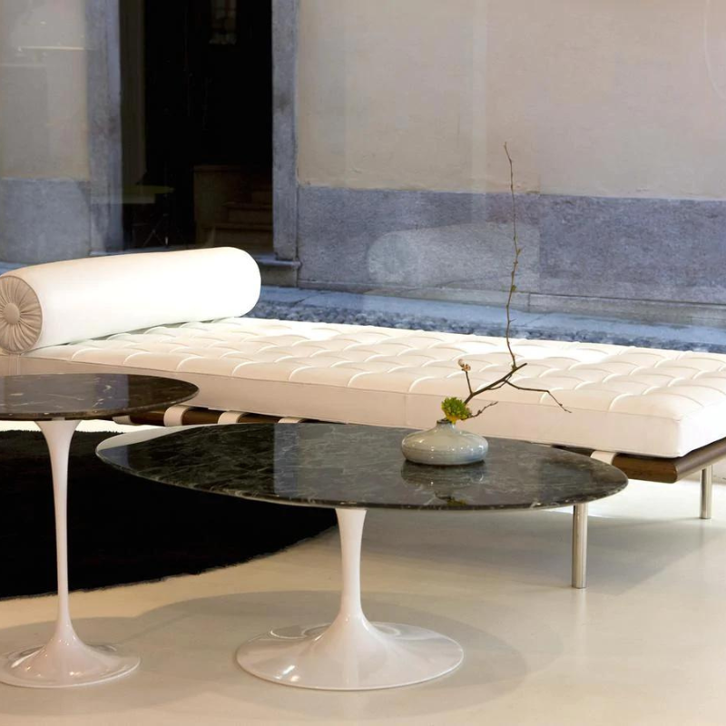 This beautiful piece of furniture design has a hand buffed hardwood frame and upholstery in individual leather squares welted together by master craftsmen.   Barcelona day bed is a true icon of Modernist furniture design. Designed by Ludwig Mies Van Der Rohe in 1929 for the German Pavilion at the Exposicion  Internacional de Barcelona.