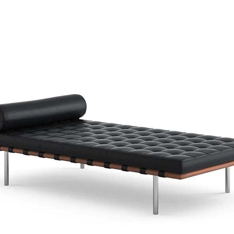 This beautiful piece of furniture design has a hand buffed hardwood frame and upholstery in individual leather squares welted together by master craftsmen.   Barcelona day bed is a true icon of Modernist furniture design. Designed by Ludwig Mies Van Der Rohe in 1929 for the German Pavilion at the Exposicion  Internacional de Barcelona.