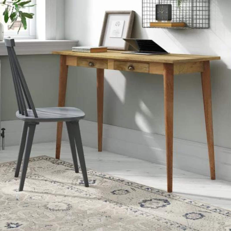 Nordic Style Writing Desk with 2 Drawers-100% Solid Mango Wood