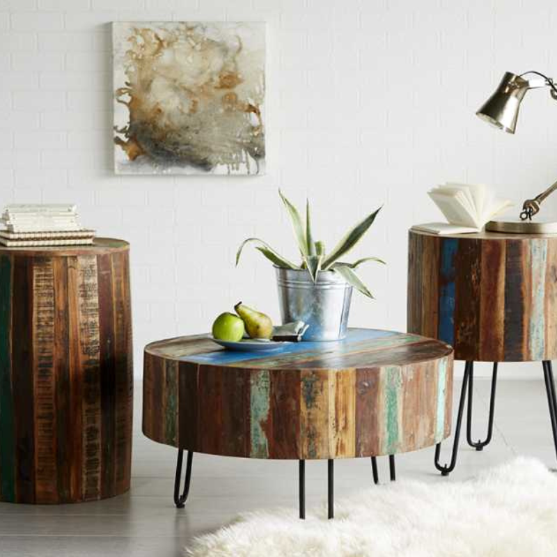 Drum Coffee Table-100 % Reclaimed Wood