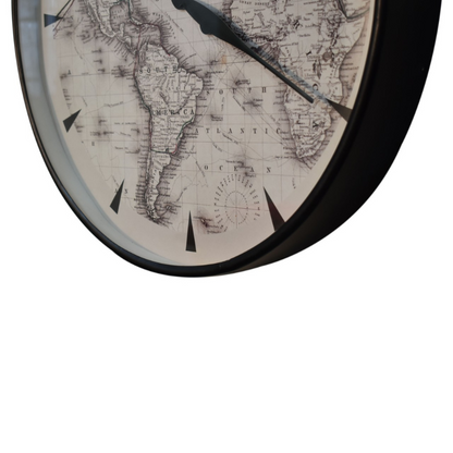 This stunning atlas wall clock makes a stunning feature against a plain wall.  Elegantly classic and decorative, black pointed hands are well contrasted against the background of an atlas. Creating an impressive wall feature as well as a useful timepiece.