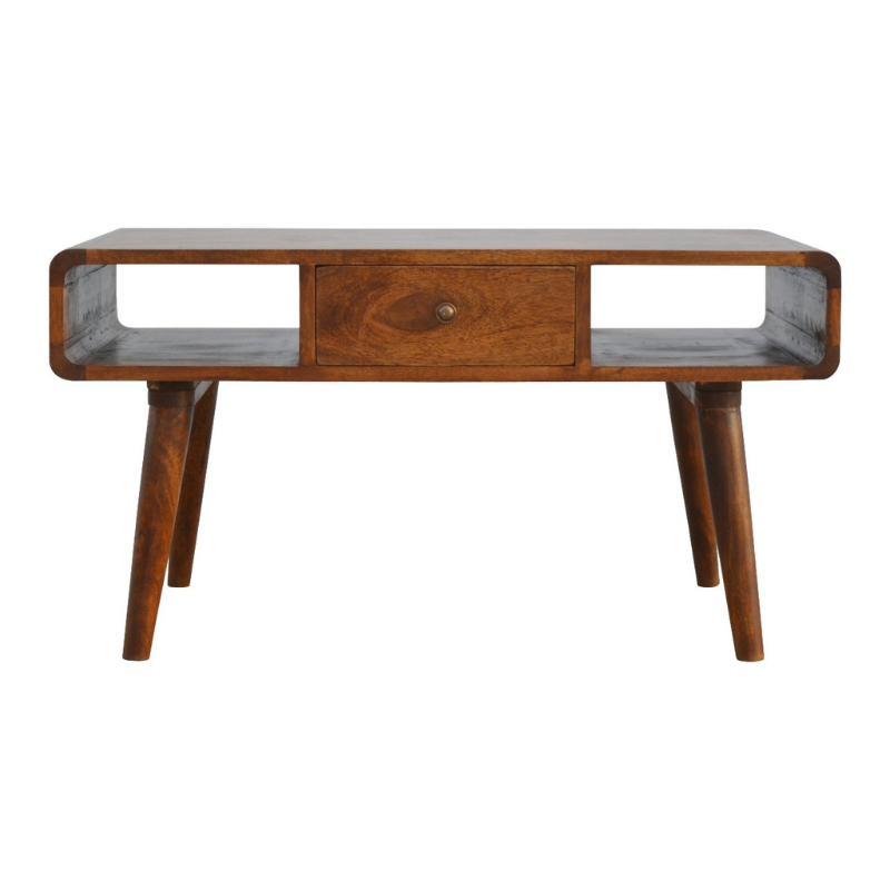 Curved Chestnut Coffee Table-100% Solid Mango Wood